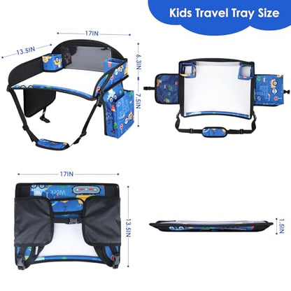 2PCS Kids Travel Tray for Airplane - Toddler Car Seat Table Tray, Road Trip Essentials for Boys & Girls, Carseat Lap Desk for Kids Road Trip Activities (Dark Blue Car/Purple Mermaid) - color: Dark Blue Car/Purple Mermaid--2PCS