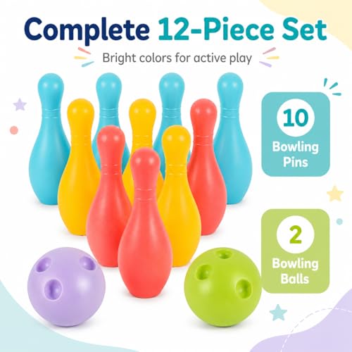 VOSAREA 1Set Plastic Bowling for Indoor Outdoor Recreational Bowling Plaything Fun Pin and Ball for Parties