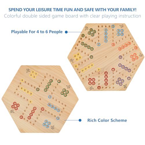 Large Size 20 inches Wood Wahoo Marble Board Game 2 Sided Game 4-6 Player for Friends and Family Party, Classic Wahoo Style Strategy Racing Game with 6 Dices,30 Marbles (Log) - color: Large, Natural Wood