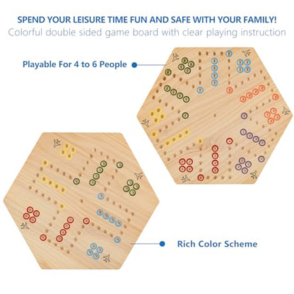 Large Size 20 inches Wood Wahoo Marble Board Game 2 Sided Game 4-6 Player for Friends and Family Party, Classic Wahoo Style Strategy Racing Game with 6 Dices,30 Marbles (Log) - color: Large, Natural Wood