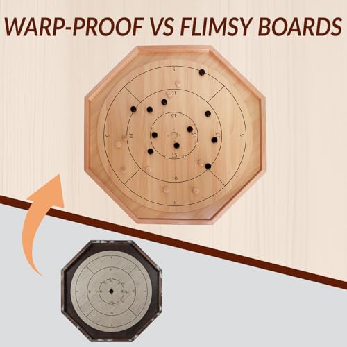Crokinole Board Game -30 inch Large Classic Board Game,Beech Wood Frame Deluxe Tournament Crokinole Set with 24 Discs,for Family and Party