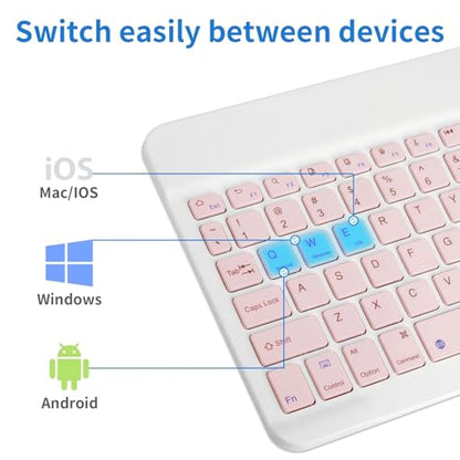 Wireless Portable Bluetooth Keyboard,Rechargeable Slim Mini Keyboard for Apple iPad iPhone,Fire Max 11 Fire HD 10,Samsung Tablet Phone Smartphone iPadOS iOS Android (10 Inch Pink) - color: 10 Inch Pink
