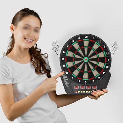 2.7W Electronic Dartboard Cabinet Set 17.32 x 19.88 Inch Electronic Dart Boards for Adults wirh 4 LED Displays Electronic Darts Board Wall Mounted Dart Boards for Adults with 6 Darts
