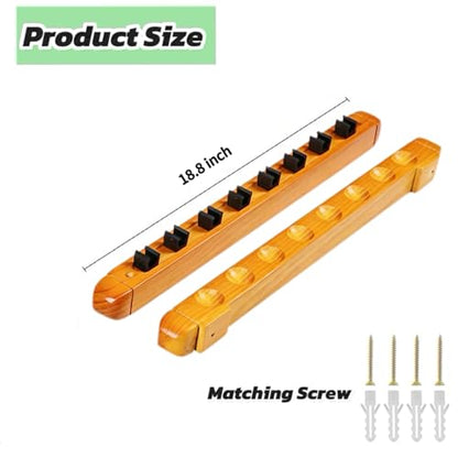 Wooden Billiard Cue Sticks Rack,2-Piece 4/6/8 Billiard Pool Cue Rack Wall Mounted Holders (wood yellow, 8 cue) - color: wood yellow, size: 8 cue