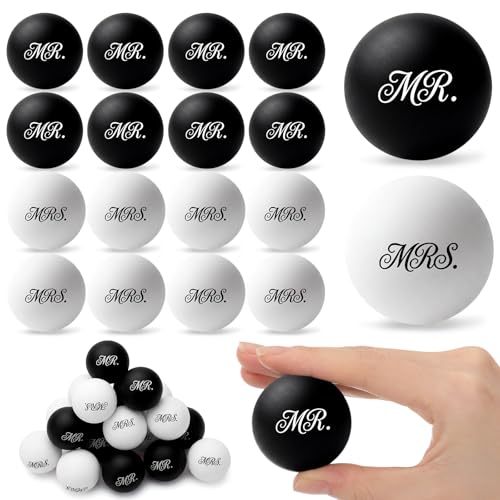 Soulchen 24 Pcs Table Tennis Balls Plastic Novelty Table Tennis Stress Props 40 mm for Party Playing Beach Decor Beer Game Party Favors - style: Mr and Mrs
