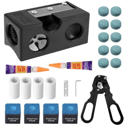 22 pcs Pool Cue Tips Replacement Kit, 8-in-1 Billiards Pool Cue Tip Shaper, Portable Pool Cue Repair Accessories for Replacement and Shaping Cue Tips for Billiards Enthusiastsm