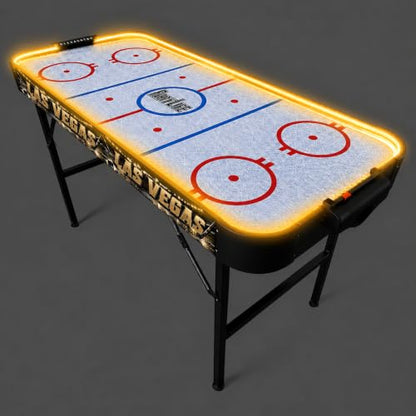PartyLife 54" Portable Air Hockey Table w/Folding Steel Legs & Optional LED Lights - NEW & Improved - Powerful Motor, Smooth Surface, Very Sturdy - City Team Edition - color: Las Vegas, style: w/ LED Lights