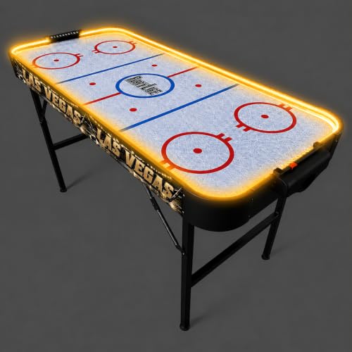 PartyLife 54" Portable Air Hockey Table w/Folding Steel Legs & Optional LED Lights - NEW & Improved - Powerful Motor, Smooth Surface, Very Sturdy - City Team Edition - color: Las Vegas, style: w/ LED Lights