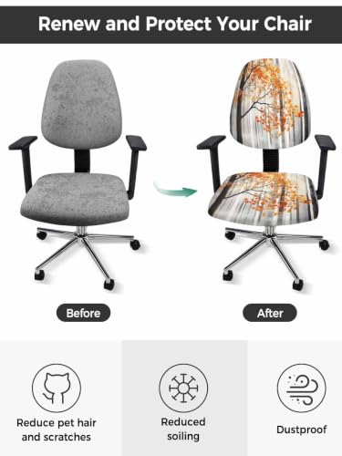 Savannan Office Chair Cover, Autumn Forest Watercolor Leaf Protective Stretch Elastic Universal Cover for Desk Task Chair,Computer Rotating Chair 1 Pcs Fog Abstract Black Tree