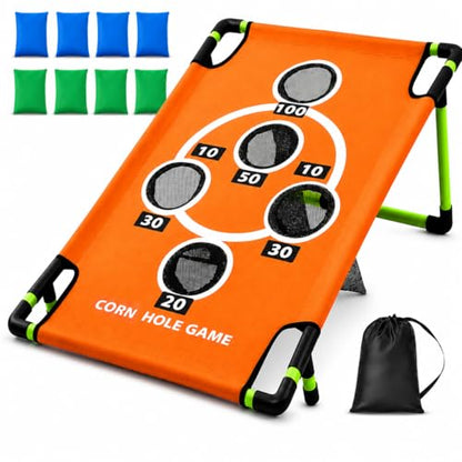 2026 Upgraded Arcade Style Cornhole Board with 8 Bean Bags|3x2 FT Regulation Corn Hole Games|15+ Multi-Games| Durable All-Weather Fabric for Outdoor Fun Camping Travel Beach Yard Backyard Lawn