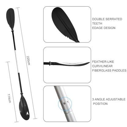 Karltion Kayak Paddle - Adjustable 2 Pieces Aluminum Alloy Shaft with Glass Fiber Blade for Surfing,Oar Fishing Easy Packable Travel - color: Black, size: 86"-1 paddle