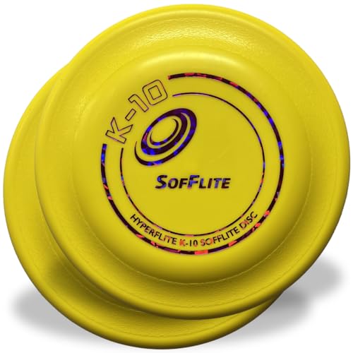 Hyperflite K-10 SofFlite Soft Dog Flying Disc, 2 Pack, Medium-Large | Ultra Soft, Competition Approved, 2 Pack | 8.75-inch, 150g | Medium & Large Dogs | Yellow