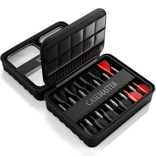 Casemaster Maxx 4 Dart Case, Holds 12 Steel Tip or Soft Tip Darts Fully Assembled, Hard Shell EVA Darts Case, 20 Accessory Pockets, Black - color: Black, size: 4 Dart