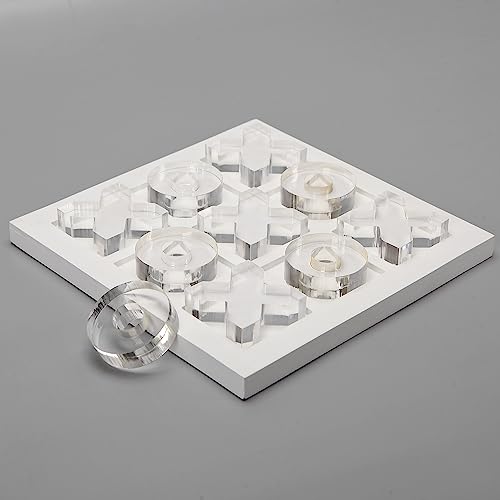 NIKKY HOME Acrylic Tic Tac Toe Wood Board Game Classic Coffee Table Decor Decorative Wooden Travel Game for Family, White - color: White