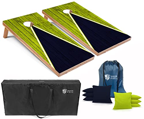Tailgating Pros Lightweight Cornhole Game - 4'x2' Multicolor Pyramid Boards- Carrying Case & Set of 8 Corn Filled Bags - color: Navy/Lime Pyramid