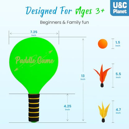 Beach Paddle Ball Set, Badminton Rackets, Family Outdoor Paddle Game Set for Kids and Adults, Backyard & Beach Game Park Camping Yard for Boys Girls Ages 3+, Beach Necessities Must Have - color: Green (Age:3+)
