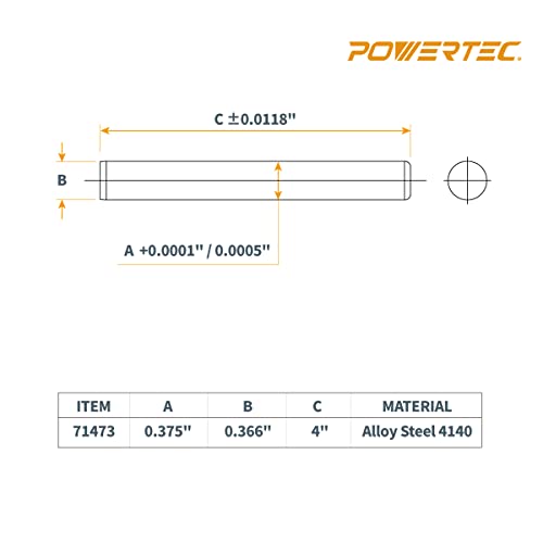 POWERTEC 71473-P2 Hardened Steel Dowel Pins 3/8" x 4" Long | Heat Treated and Precisely Shaped for Accurate Alignment – 8 Pack - size: 3/8" x 4" (8pk)