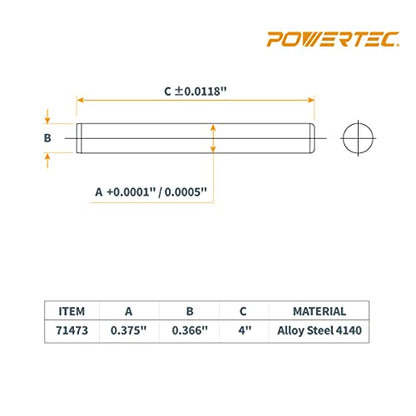 POWERTEC 71473-P2 Hardened Steel Dowel Pins 3/8" x 4" Long | Heat Treated and Precisely Shaped for Accurate Alignment – 8 Pack - size: 3/8" x 4" (8pk)