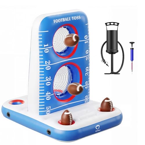 QPAU Inflatable Football Toss Game for Pool – Water Football Target with 4 Balls & 2 Pumps, Dual Net Design, Stable Base, Summer Pool Game for Kids & Adults (Blue+White) - color: Blue+white