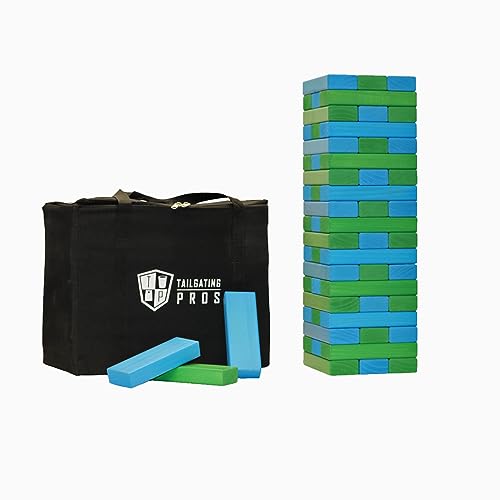 Tailgating Pros Giant Toppling Towers Wooden Blocks Game with Tote Jumbo Indoor Outdoor Yard & Backyard Lawn Game for Family & Adults, Portable Party & Team Building Fun - color: Kelly/Turquoise