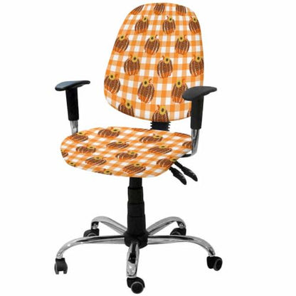 Savannan Office Chair Cover, Autumn Leopard Print Pumpkin Protective Stretch Elastic Universal Cover for Desk Task Chair,Computer Rotating Chair 1 Pcs Orange and White Buffalo Plaid