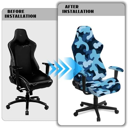 Blue Camo Gaming Chair Cover with Attached Arms 4 Pcs Stretchable Gaming Armchair Covers Non Slip Anti Cat Scratch Protection of Computer Gamer Chair Slipcovers Breathable for Home Office - color: Camo Blue