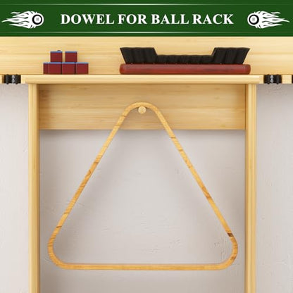 Wall Mounted Pool Cue Rack, Bamboo Billiards Sticks Holder for 8 Cue Sticks, Organizes Full Set of Balls and Pool Table Accessories - color: Bamboo