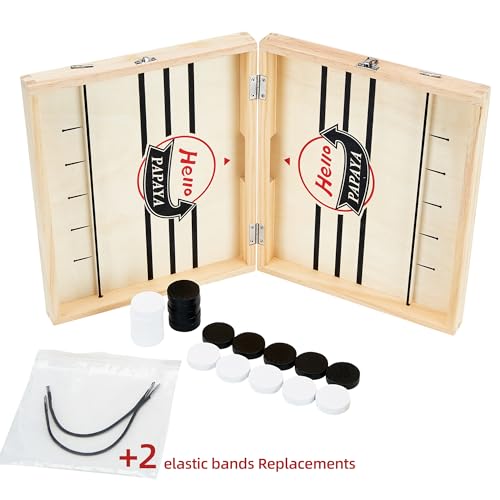 HELLO PAPAYA Foldable Fast Sling Puck Game with Chess Board and Checkers Board, Tic Tac Toe. Wooden Air Hockey Family Night,Table Games Gifts for Adults and Kids - size: Large