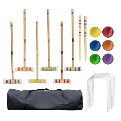 Genérico Croquet Outdoor Family Games for 6 Players, Portable Wooden Sports Reusable Lawn Park Kit for Backyard | Durable Bag Included, Fun j