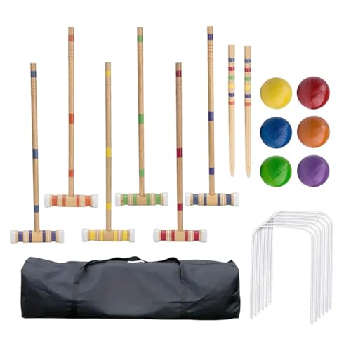 Genérico Croquet Outdoor Family Games for 6 Players, Portable Wooden Sports Reusable Lawn Park Kit for Backyard | Durable Bag Included, Fun j