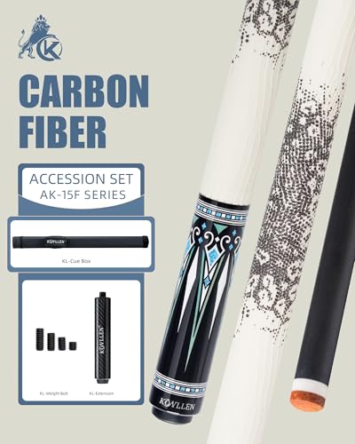 KONLLEN Carbon Fiber Pool Cue Stick 58-inch Professional Pool Sticks for Adults Full Carbon Technology Low Deflection Pool Cue Billiard Cues with 12.5mm Tip (Easy to Control, Pro Taper, Ultra-Smooth) - color: 003 white