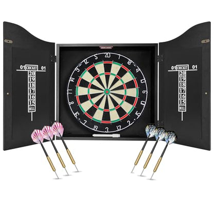 Bristle Dart Board Set, Professional Dart Board 18" with 6pcs 18g Darts Outdoor Dartboard Set, Compressed Sisal Metal Wire Board with Rotating Number Ring