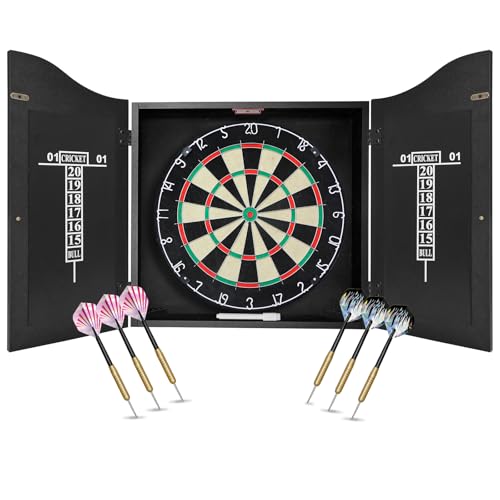 Bristle Dart Board Set, Professional Dart Board 18" with 6pcs 18g Darts Outdoor Dartboard Set, Compressed Sisal Metal Wire Board with Rotating Number Ring