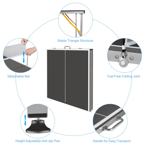 6ft Black Mid-Size Table Tennis Table Foldable & Portable Ping Pong Table Set for Indoor & Outdoor Games with Net, 2 Table Tennis Paddles and 3 Balls (Black + MDF)