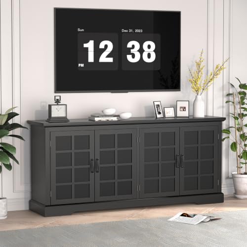 Bigbiglife 70.2" Wood Buffet Cabinet, Farmhouse Buffet Sideboard Cabinet with 4 Doors and Adjustable Shelves, Coffee Bar Wine Bar Storage Cabinet for Kitchen, Living Room, Black - color: Black