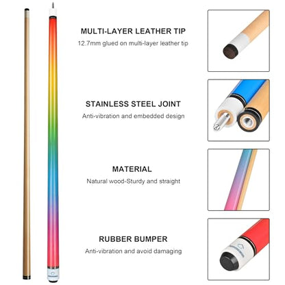HomeSeason Pool Cues 58 inch Pool Cue Stick with 12.7mm Fiber Leather tip for Beginner, Commercial and Home Entertainment - color: 2-Pack-CD