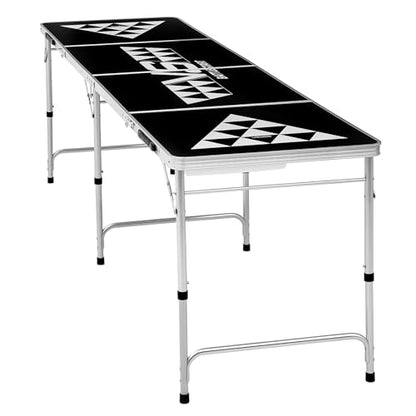 VEVOR 8 Foot Portable Beer Pong Table, Carrying Handles and 6 Pong Balls, Adjustable Height, Lightweight Table for Office, Tailgate Party, Travel and Camping, Black