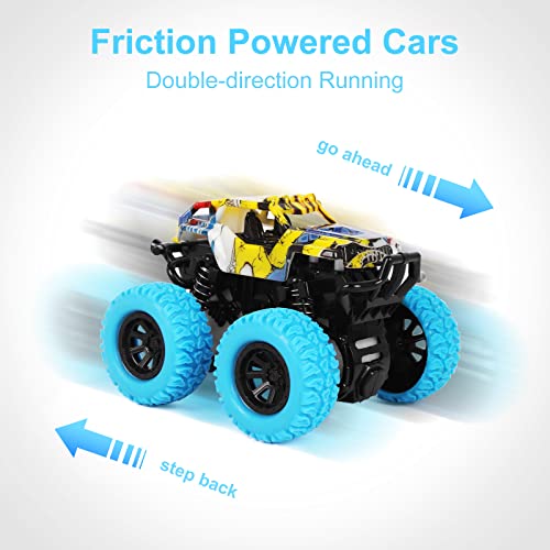 M SANMERSEN Monster Truck Toys for Kids, Friction Cars for Toddlers Push and Go 360° Rotating Stunt Car for 3+ Year Old Boys Girls Gifts (2 Pack - Blue and Green) - color: Blue