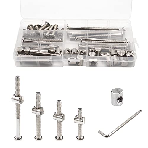 Crib Screws Bolts Hardware Replacement Kit, 28 Set M6x20/40/60/80mm Hex Bolts & M6x12mm Barrel Nuts with Wrench - Verify Size Compatibility Before Purchase - size: Silver-28 Set