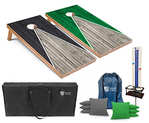 Tailgating Pros Pyramid Cornhole Board Set: Score Keeper, Bean Bags, and Carrying Case- 4'x2' Regulation Corn Hole Toss Game - color: Grey/Kelly Green