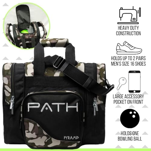 Pyramid Path Pro Deluxe Single Bowling Ball Tote - Holds One Ball, One Pair Shoes Up to Mens 15 - color: Camo