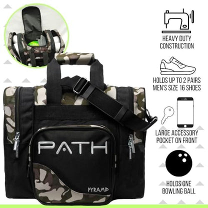 Pyramid Path Pro Deluxe Single Bowling Ball Tote - Holds One Ball, One Pair Shoes Up to Mens 15 - color: Camo