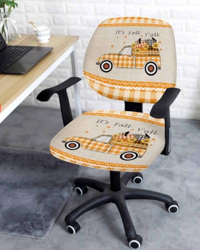 Office Chair Cover, Sunflower Farm Truck Thanksgiving Pumpkin Harvest Protective Stretch Elastic Universal Cover for Desk Task Chair,Computer Rotating Chair 1 Pcs Fall Orange Buffalo Grid Leaf