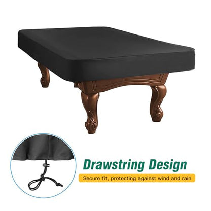 Pool Table Cover Oxford Cloth with PVC Coating Waterproof and Silver Coated for Outdoor Ping Pong Table Cover Drawstring Design Lightweight Black