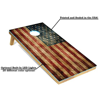 Tailgating Pros Rustic American Flag Cornhole Boards w/Bean Bags - 4'x2' Distressed Flag Cornhole Game w/Carrying Case & Corn Hole Bags