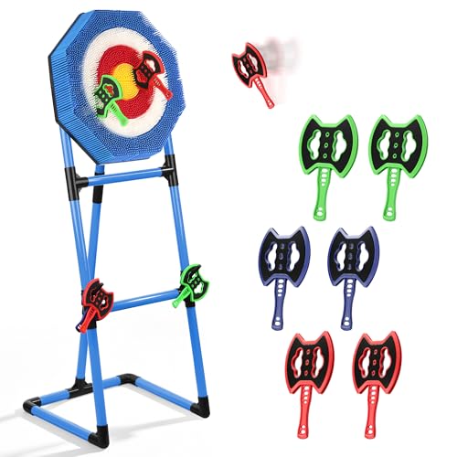 Axe Throwing Game for Backyard - 6-Axe Set for Outdoor Games Height-Adjustable Suitable for Kids and Adults Indoor &Outdoor,Yard Games,Carnival Games - color: Blue