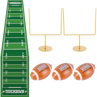6 Pcs Metal Football Goal Post Party Decorations Kit Includes 2 Metal Football Field Goal Post Centerpieces 1 Sport Field Table Runner 3 Mini Balls for Sports Theme Game Day Birthday Party Table Decor