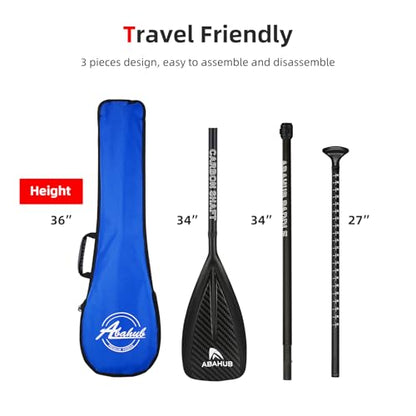 Abahub 1 x 3 Section Carbon Fiber SUP Paddle, Adjustable 67''-86'' Stand Up Paddle Lightweight Carbon Shaft, Black/Blue/Yellow/Green/Orange/Red Plastic Blade + Paddle Bag - color: Carbon Diagonal Print
