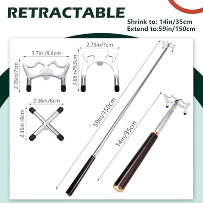Skylety Retractable Billiards Cue Snooker Pool Bridge Stick with 3 Pieces Removable Bridge Head, Snooker Set Billiards Pool Cue Accessory for Pool Table - color: Silver