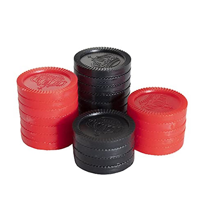 Cannon Sports Checkers Replacement Pieces - 24 Pack Checkers Pieces (12 Black, 12 Red) - Plastic Stackable Checkers for Board Games